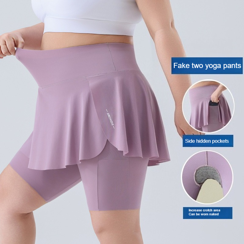 Jupes-shorts de Yoga grande taille pour femmes, jupe deux pièces taille haute avec poches, short intégré pour les vêtements de station d'entraînement de Tennis