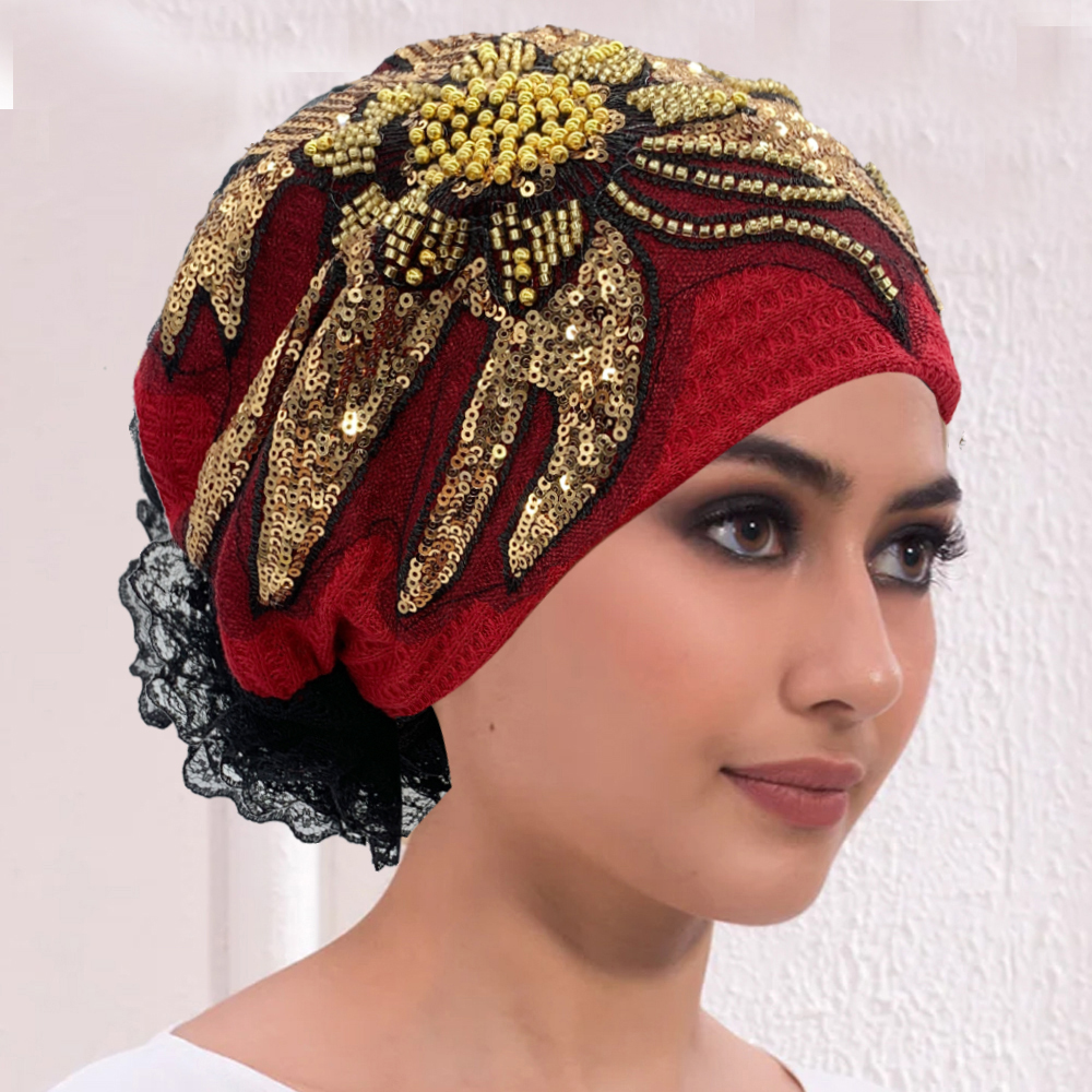 Luxe diamants fleur dentelle Turban chapeau respirant femmes foulard chapeaux Bonnet femme bandeau dame Beanie cheveux couverture Cap