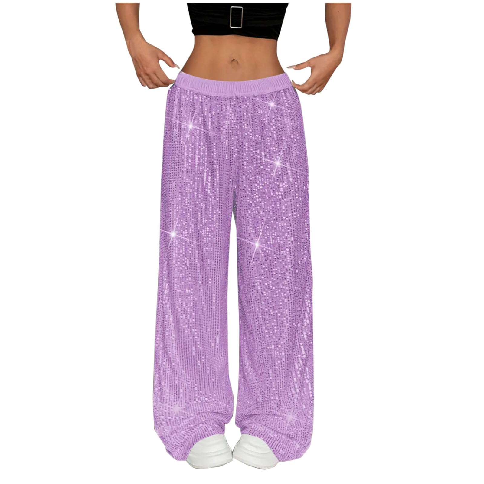 Pantalon décontracté à paillettes, extensible, taille haute, coupe large, tenue de soirée, club, brillant, élégant, ample, vêtements de soirée accrocheurs