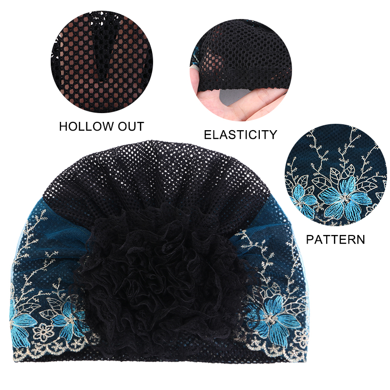 Nouveau femmes élégant broderie dentelle florale Turban casquette couvre-chef foulard chapeau musulman islamique chapeaux Bonnet intérieur Hijabs