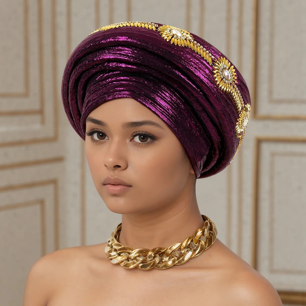 Nouveau Turban, Bonnet, Hijab, Foulard, Chapeau, Autogele Africain, Coiffe de Mariage Nigériane pour Femme