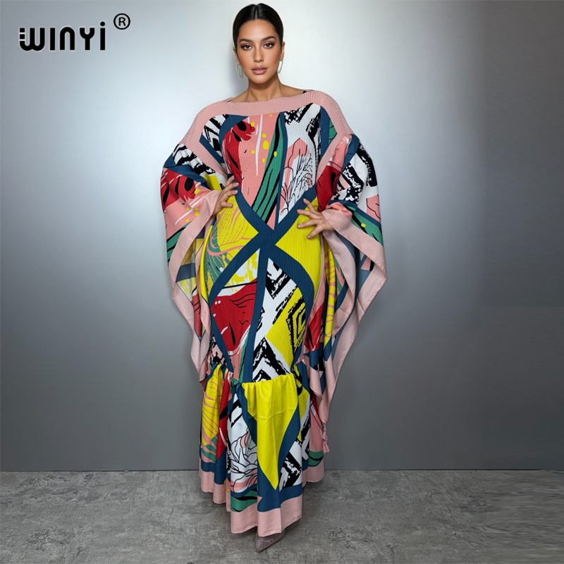 WINYI mode plissée élastique robe ample vacances plage couvrir maxi caftan abaya dubaï robes de soirée de luxe boho robe de soirée