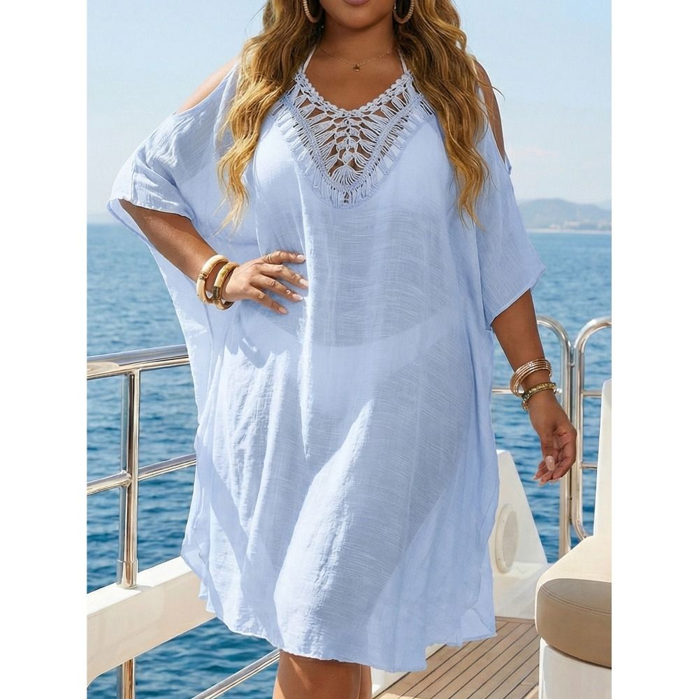 Robe de plage ample à col en V ajourée, dos nu, pour femme, idéale pour les vacances d'été et la protection solaire