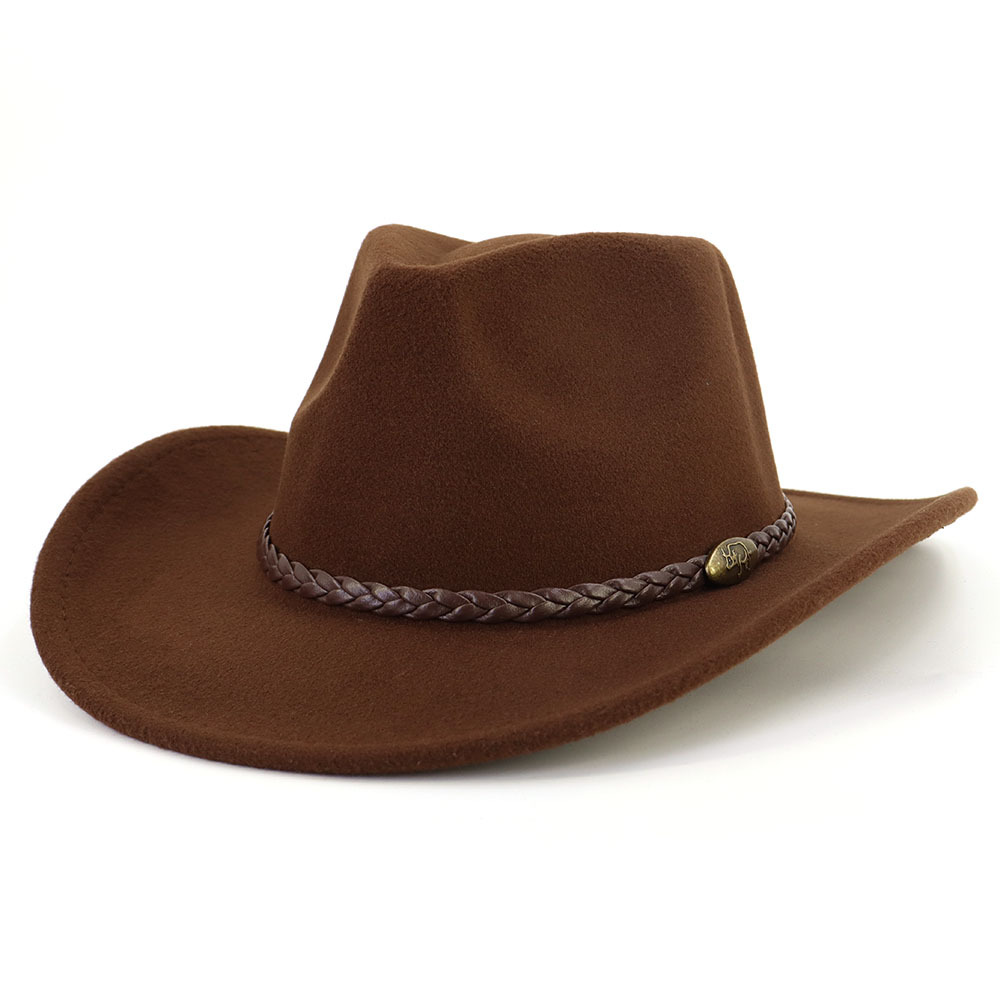 Chapeau de cowboy occidental à large bord, nouveau modèle automne-hiver, en feutre de laine, avec dessus en forme de cœur de pêche, élégant, pour hommes et femmes, idéal pour l'église et les fêtes