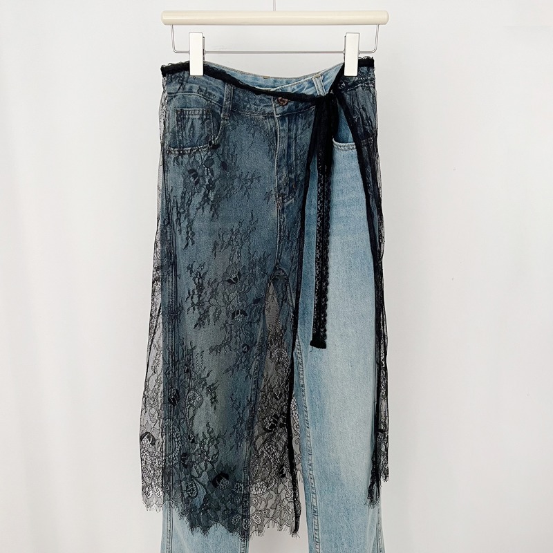 Jupes mi-longues en dentelle pour femmes, Design avec cordon de serrage, Style coréen élégant, ligne a, taille haute, fente latérale irrégulière, mode rue, printemps été