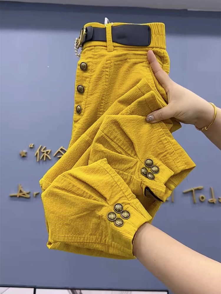 Pantalons décontractés en velours côtelé pour femmes automne et hiver nouveau style pantalon de liaison de jambe populaire rayé velours mode sarouel
