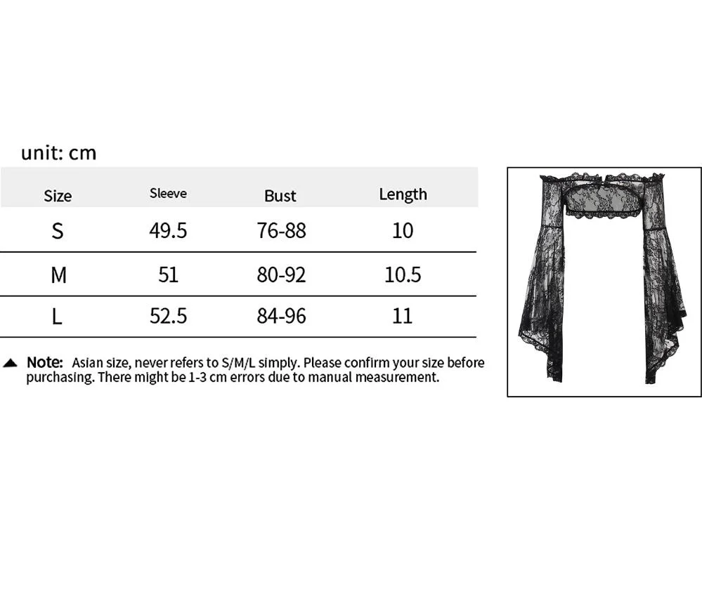 Couvertures de haussement d'épaules superposées à manches longues évasées pour femmes, dentelle gothique foncée vintage, One Initiated Grunge Aesthetic Black, Y-for Egirl