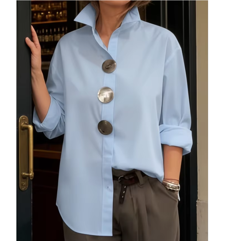 Chemisier décontracté uni pour femme, nouvelle collection été-automne, coupe ample à revers, manches longues, élégant, tendance, pour le bureau
