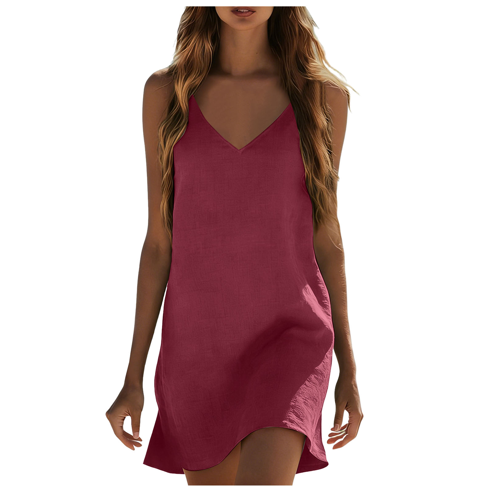 Robes en coton et lin pour femmes, mini-robe d'été sans manches, col en V, coupe ample, décontractée, pour la plage et les vacances, robe de soleil, Vestidos
