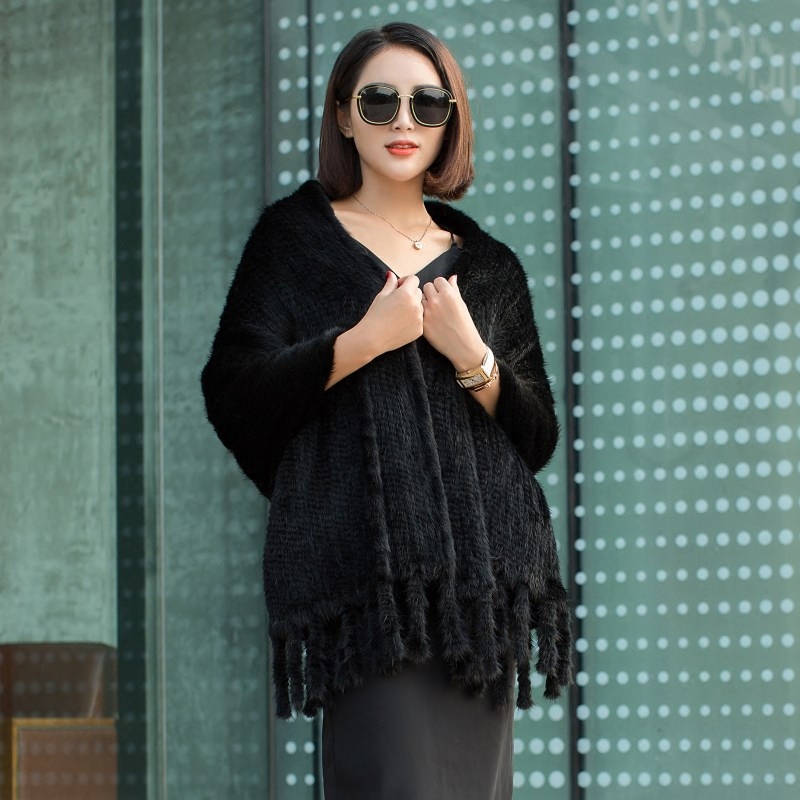 Long Style femmes tricoté réel vison fourrure Pashmina foulards hiver réel naturel vison fourrure écharpe dame 100% naturel réel vison fourrure châle