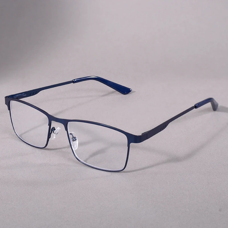 Lunettes de lecture pour hommes, style professionnel, monture carrée en métal, lunettes anti-lumière bleue en métal avec dioptries supplémentaires