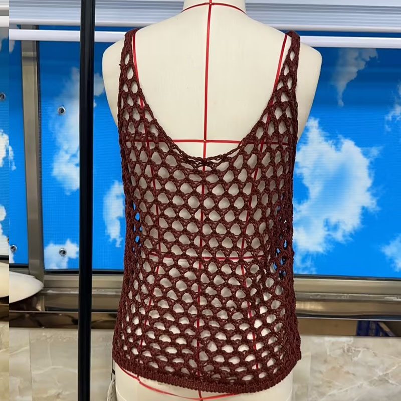 Débardeurs courts en crochet ajouré pour femmes, tricotés sans manches à col rond, style résille, dos nu, pour l'été, gilets de plage, cache-maillots de bain