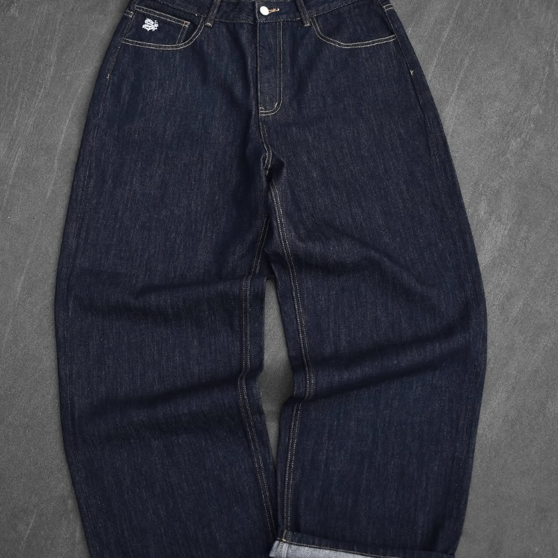 Jeans baggy unisexe hip hop tissés Fromszn, style Y2K rétro, broderie d'art, jeans noirs, Harajuku, patchwork lavé, pantalon large