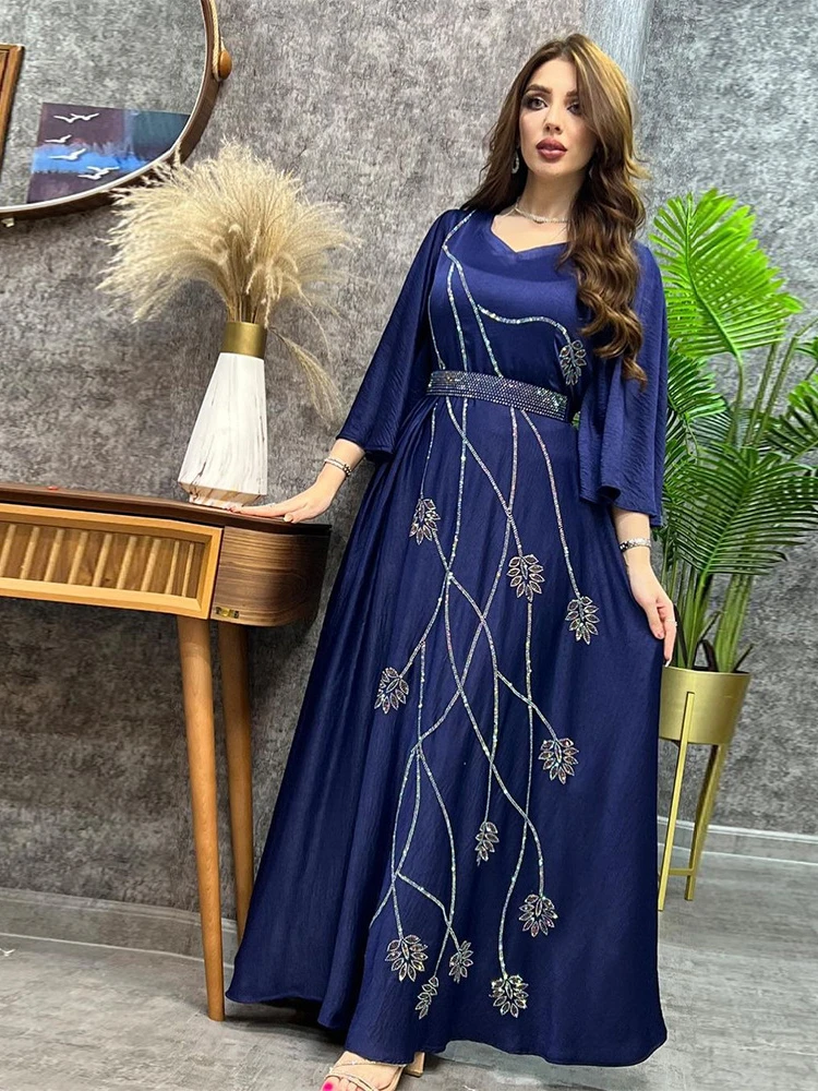 Robe de soirée musulmane à lacets pour femmes, Abaya, Hijab, Ensemble de caftan marocain, Diamant, Turquie, Éducatif
