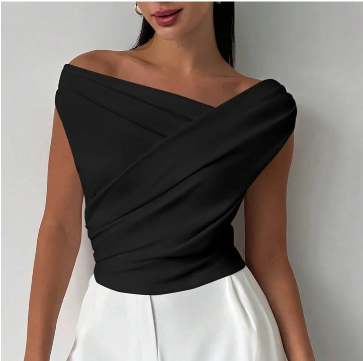 Mode Simple bureau hauts femme Slash cou sans manches Blouse chemises pour femmes élégant été femmes chemise blanc noir