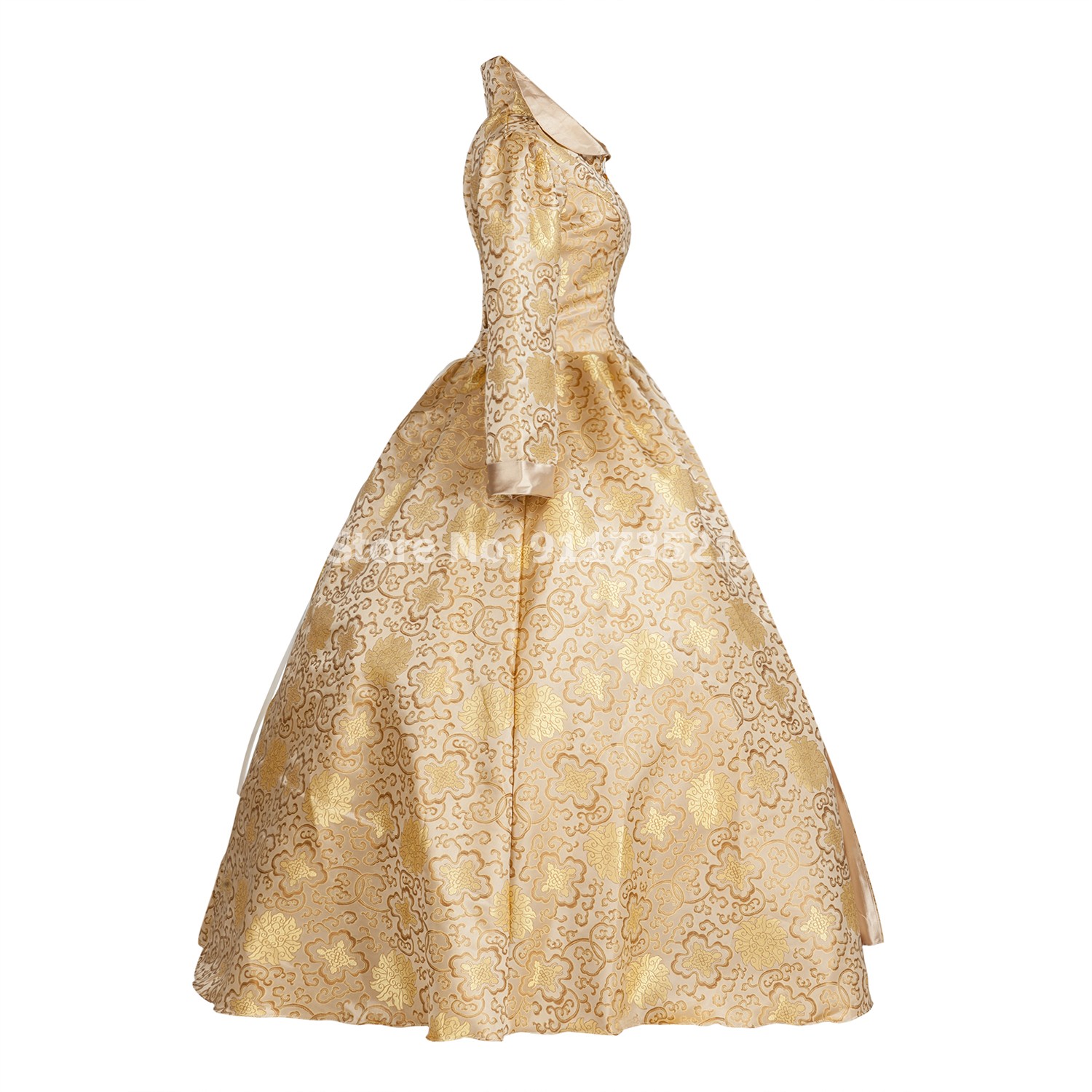 Robe de princesse médiévale imprimée florale dorée, brocart de la reine Elizabeth Tudor, robe de bal gothique victorienne, costume de théâtre