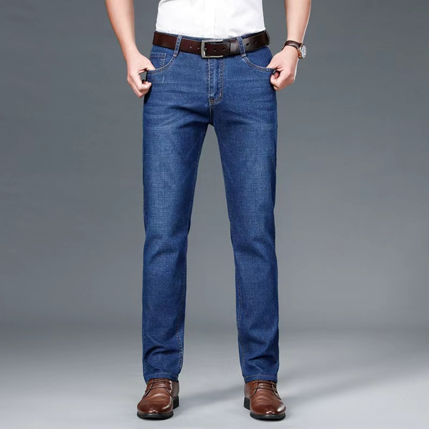 Jeans droits bleus et noirs haut de gamme pour hommes 2025, nouvelle coupe stretch, ajustée, confortable, de marque, pour affaires