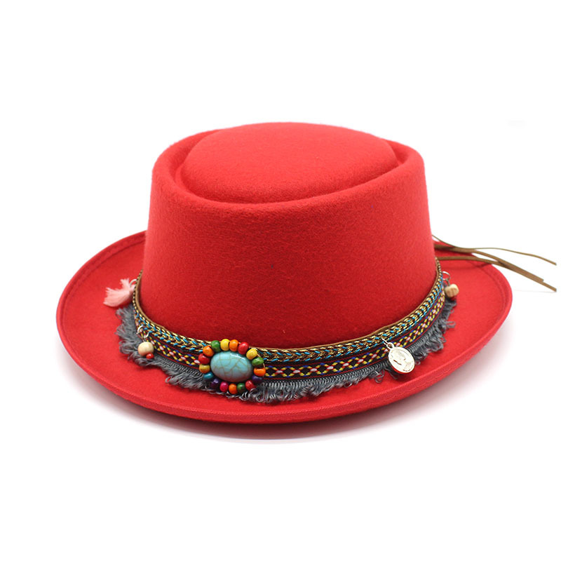 Nouveau ethnique femmes Jazz chapeau haut plat bord Tophat mode traditionnelle tarte de porc chapeau gland ruban église Trilby dame Fascinator chapeau
