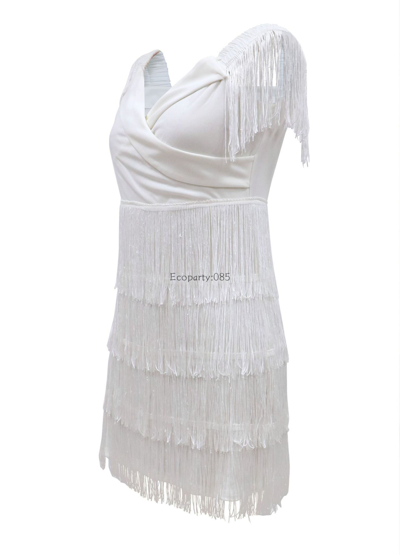 Robe de soirée sexy à col en V pour femmes, jupe à franges à une épaule, robe de tempérament pour dames, robe mince à manches courtes, robe de club, robe éducative