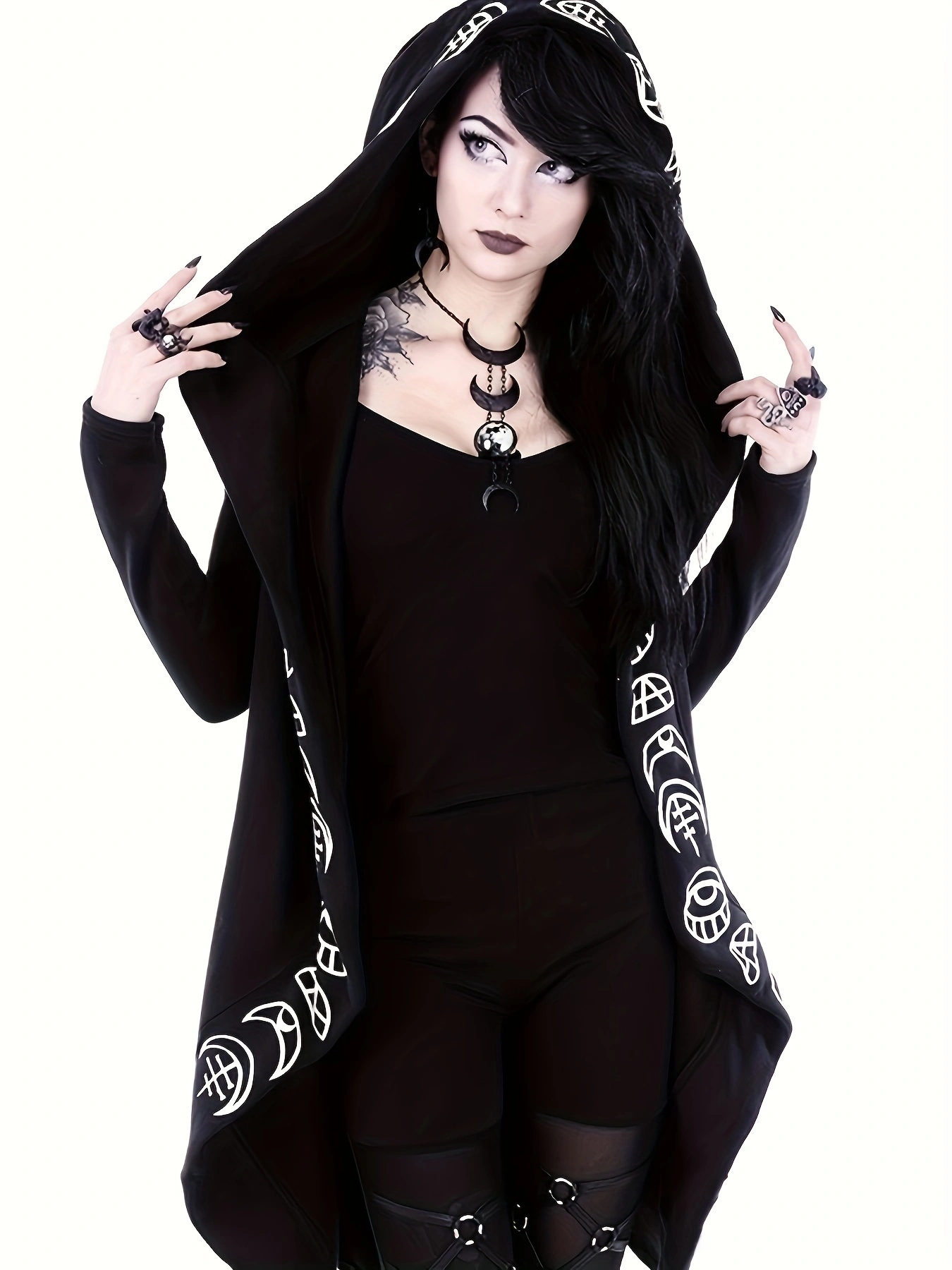Cardigan gothique à capuche enchanteresse – Design inspiré de la sorcellerie, manches longues confortables, polyvalent pour un usage décontracté