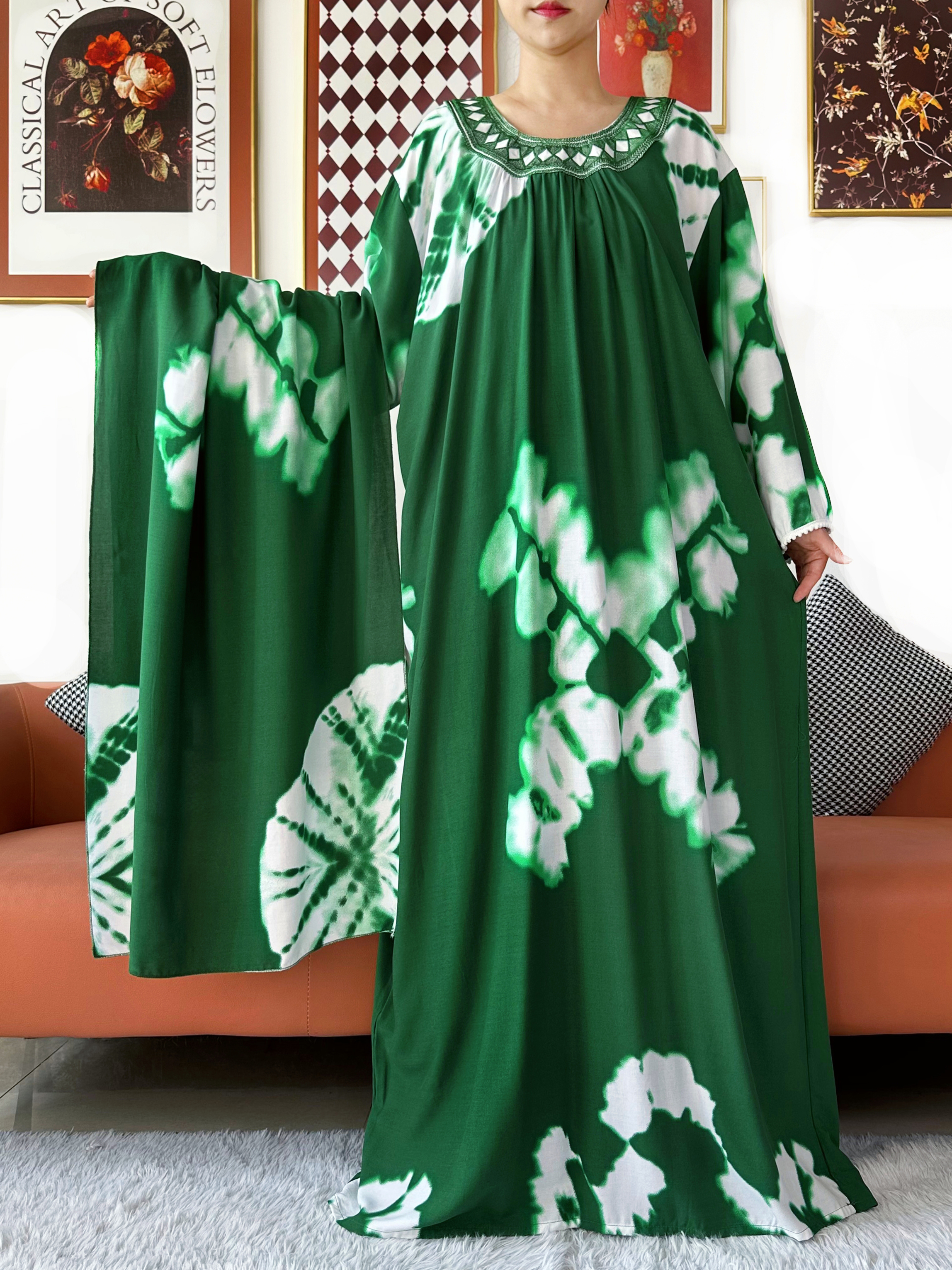 2026 femmes musulmanes à manches longues brodé col rond coton femmes lâche Abaya Boho Maxi robe décontracté robe de mode robes africaines