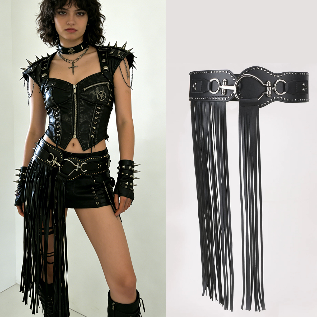 Jeans pantalons décor Long gland Jazz danse écharpe irrégulière Harajuku Y2K ceinture pour hommes femmes Streetwear taille haute gothique jean ceinture