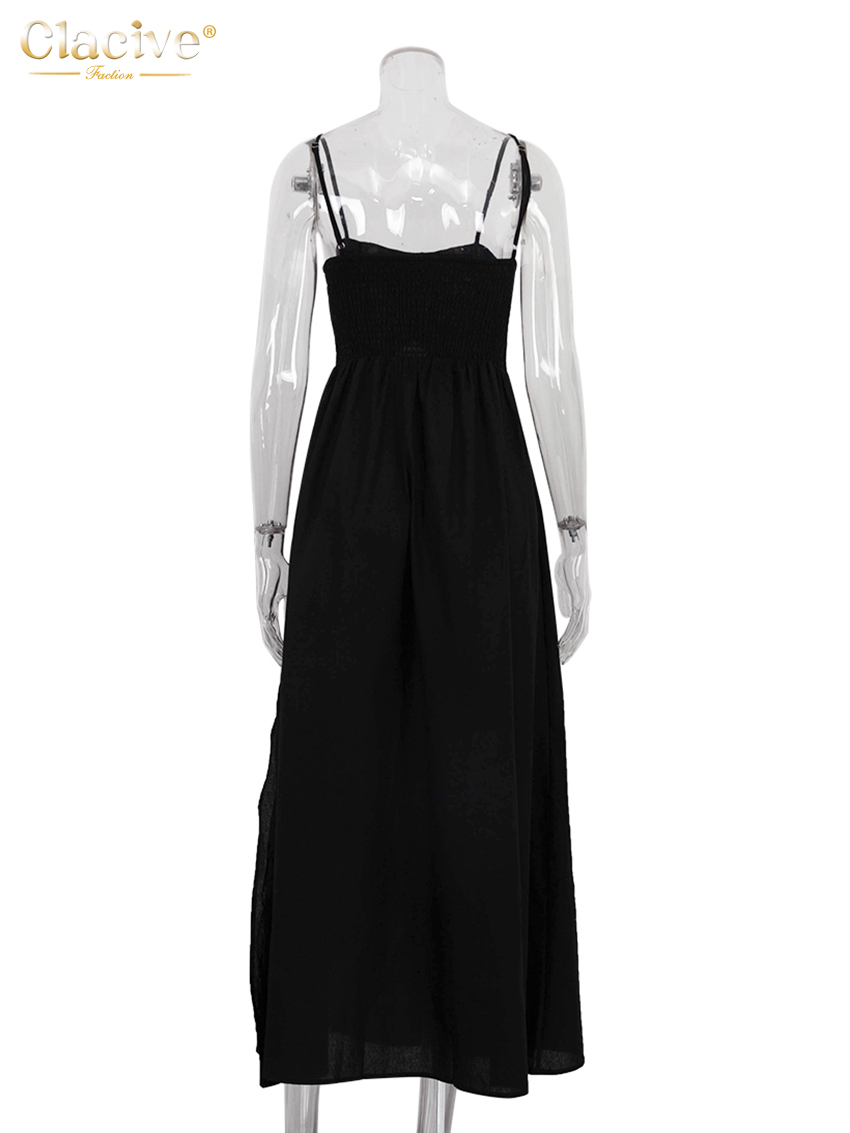 Clacive – robe d'été en coton noir pour femmes, ample, Sexy, bretelles, sans manches, longueur cheville, élégante, ajourée, 2024