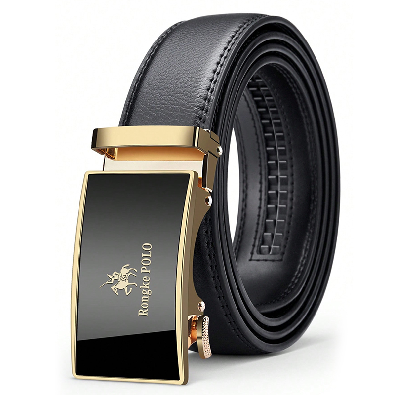 Ceinture en cuir noir pour hommes, boucle réglable en cuir véritable, ceinture de tenue d'affaires et décontractée, ceinture de taille élégante