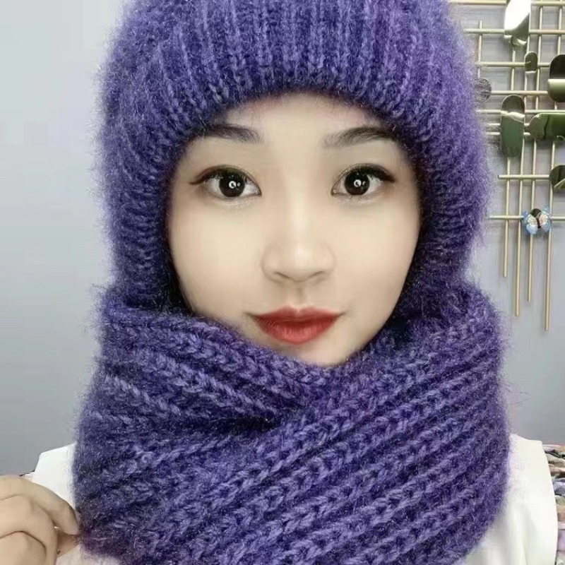 Chapeau chaud en tricot pour femmes, écharpe une pièce, chapeau thermique en laine avec Protection des oreilles, coupe-vent, accessoires d'extérieur d'hiver, cadeau de noël