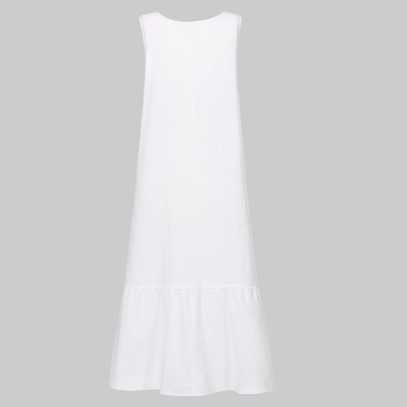 Nouvelles robes 2025 femme mode été couleur unie coton-lin sans manches grande taille femmes ample robe longue jupe