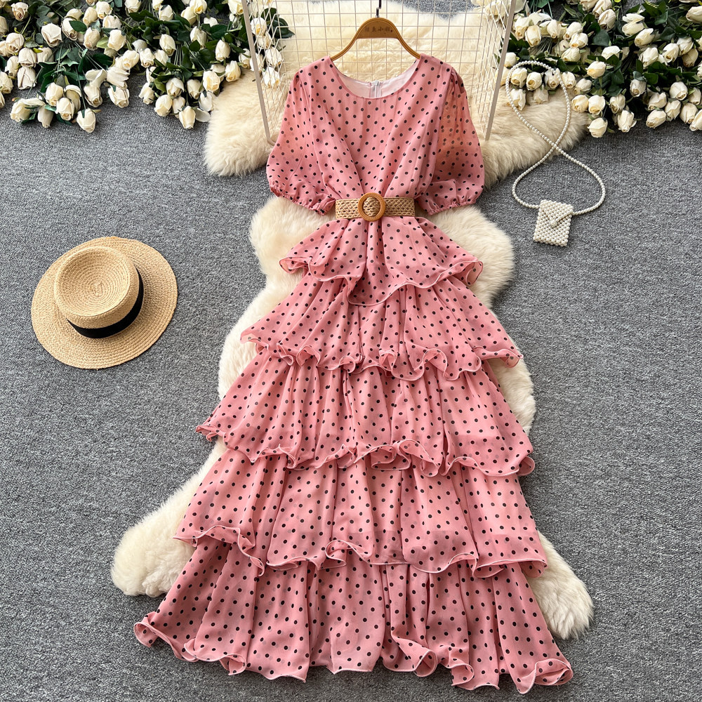 Robe longue pour femme, coupe trapèze, style Y2K streetwear, col rond, manches courtes, imprimé à pois, élégante pour soirée, fête, travail, 2026