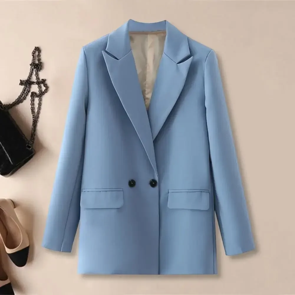 Manteau de costume élégant pour femmes, manteau de costume de printemps avec revers, manches longues, poches à rabat, fermeture à Double boutonnage pour les affaires