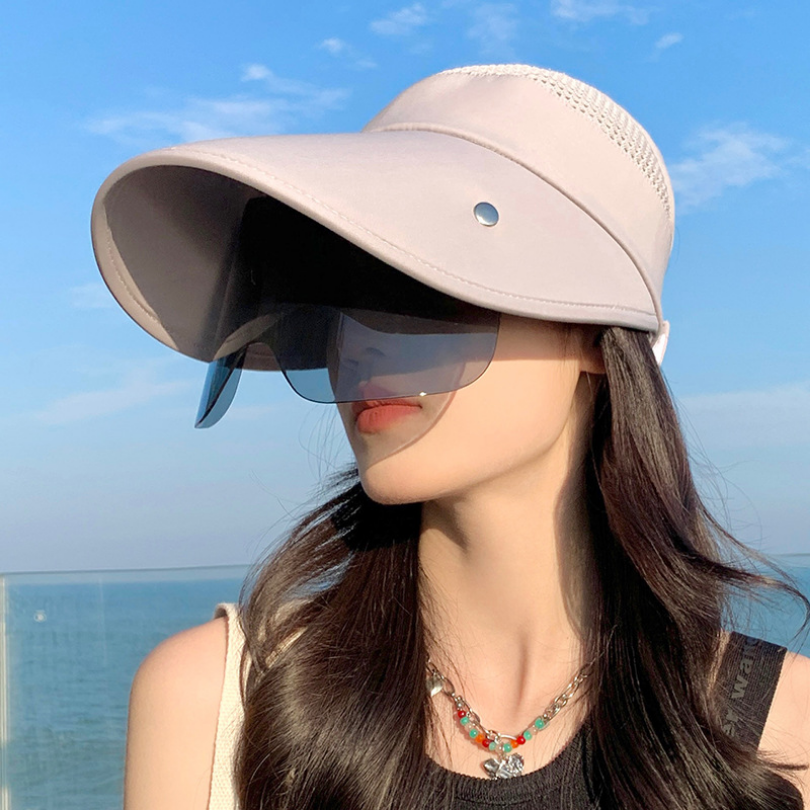 Chapeau de soleil d'été pour femmes avec lunettes, seau à Large bord de 13cm, casquette supérieure vide respirante pour l'extérieur, bande magique réglable, casquette de plage de voyage