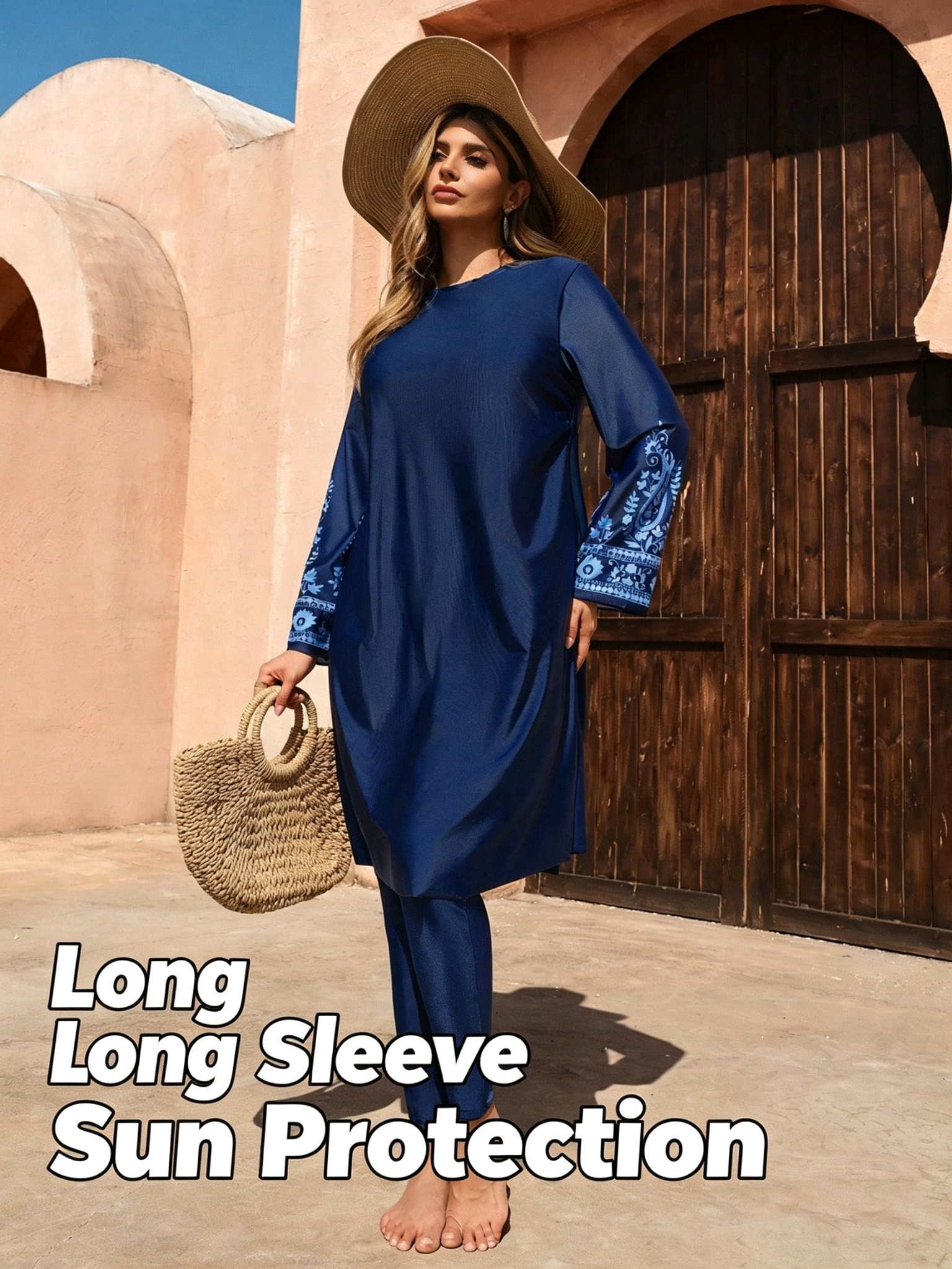 Maillot de bain burkini musulman pour femmes, ensemble 2 pièces à manches longues, couvrance totale, grande taille, séchage rapide, protection UV, tenue de bain modeste