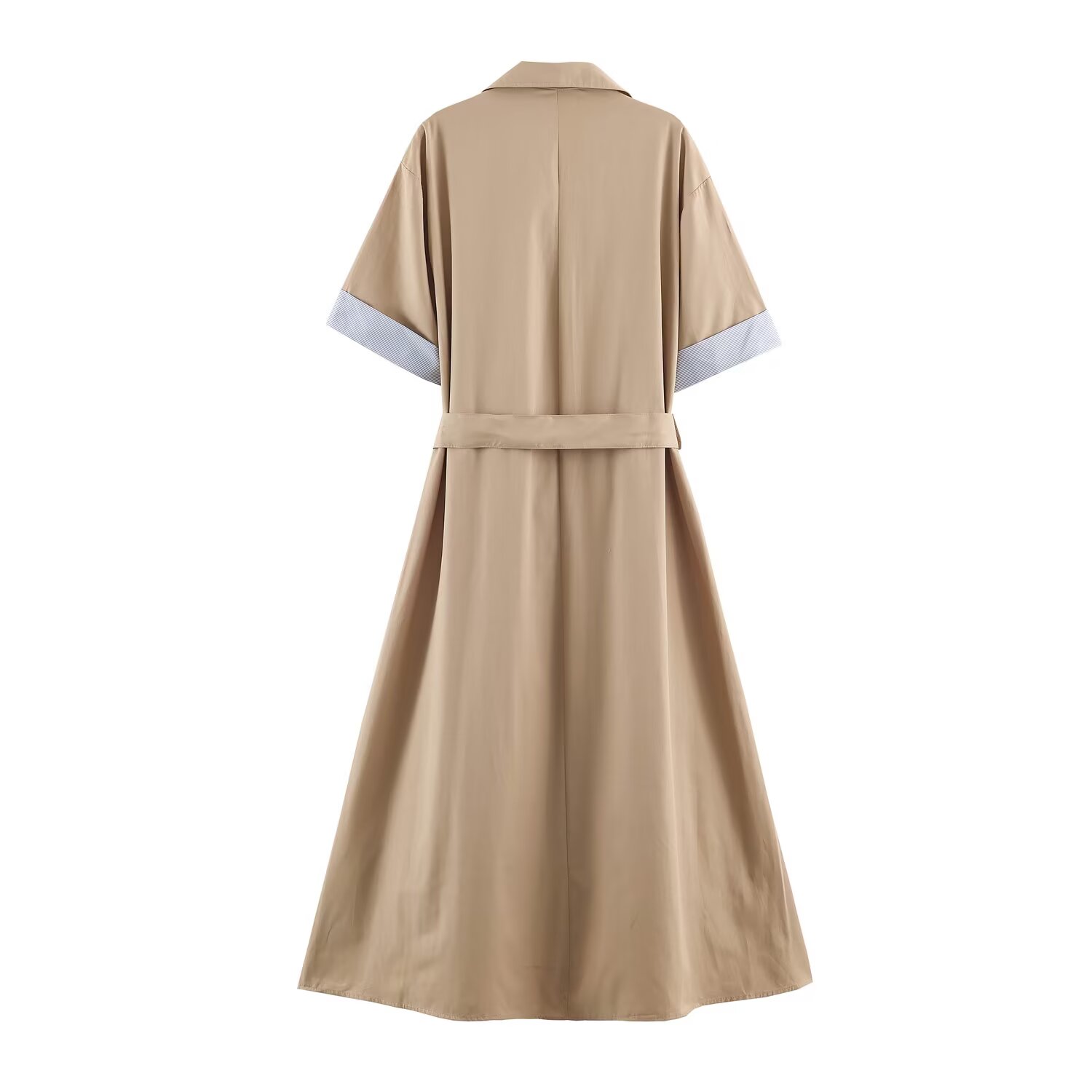 Robe chemise kaki pour femmes, été, à rayures, manches courtes, coupe A-line, robe longue décontractée pour femmes avec ceinture.