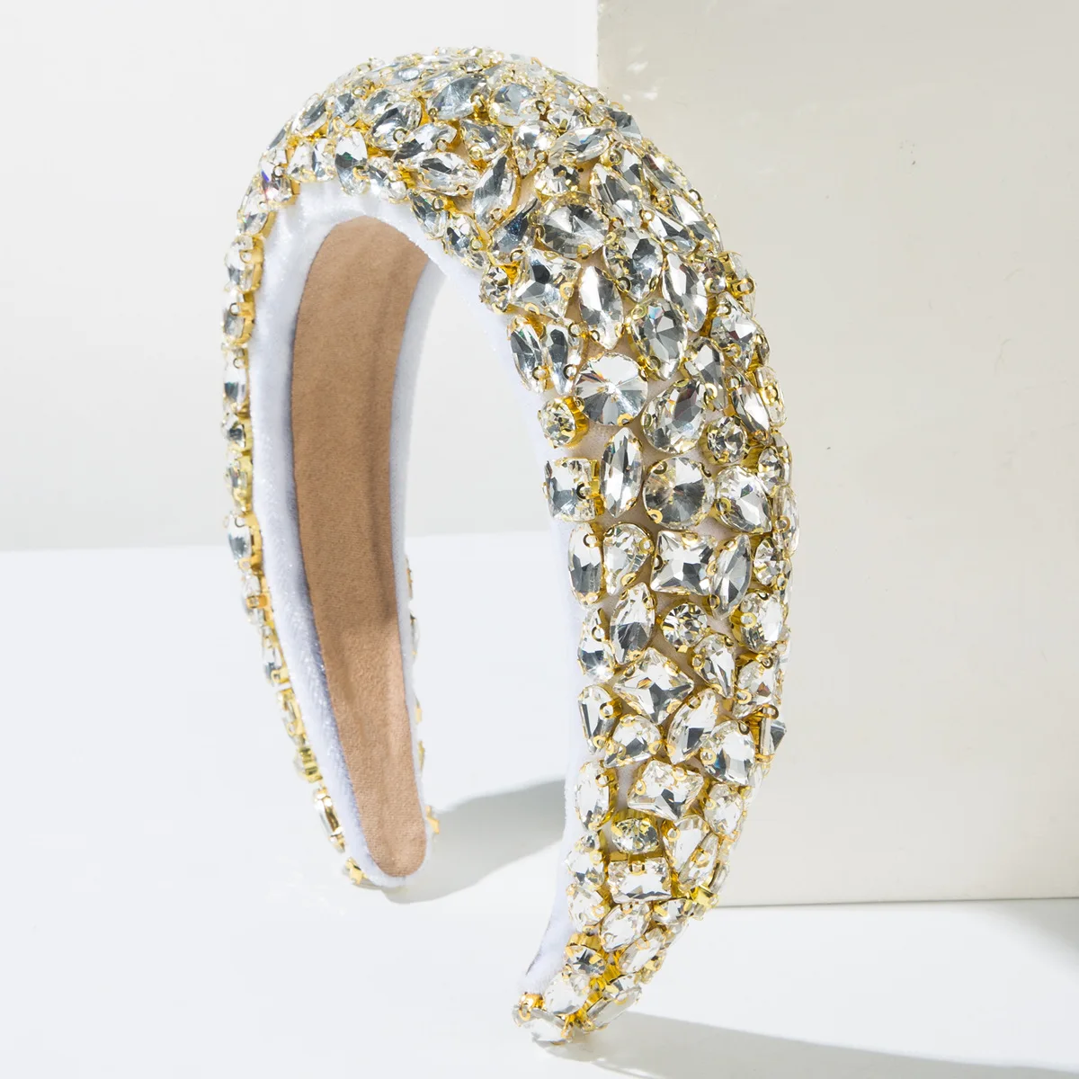 Bandeaux de luxe en perles de cristal pour femmes, large bandeau rembourré scintillant, cerceau de cheveux Baroque, bijoux de fête de bal, couvre-chef