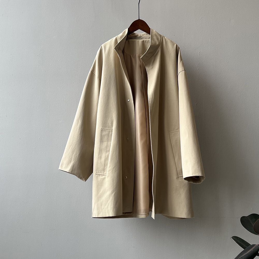 Manteau trench japonais à col montant pour femme, nouvelle version coréenne automne-hiver 2026, manteau long matelassé texturé ample