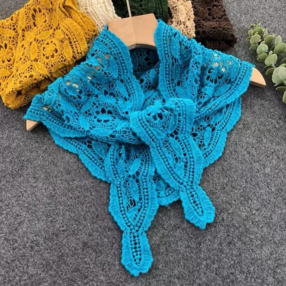 Faux col en tricot, écharpe triangulaire blanche, style ethnique, écharpes à fleurs au crochet, décoration de vêtements, style coréen