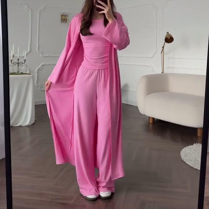 Costume musulman pour femmes, Cardigan, gilet, haut, pantalon à jambes larges, ensemble 3 pièces, Eid Maroc, dubaï, manteau Long, pantalon, tenues, Ensemble modeste