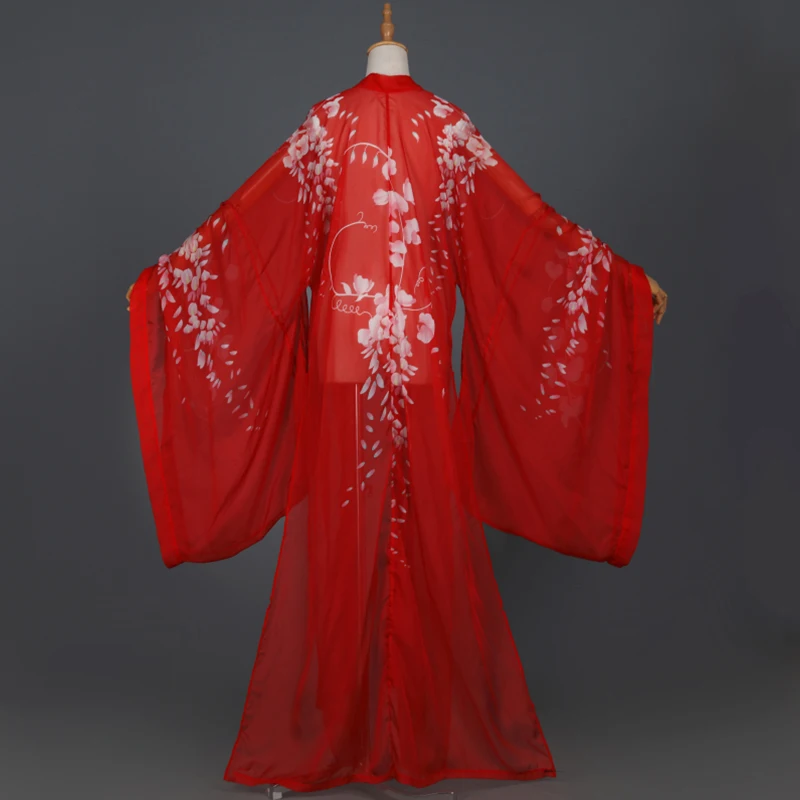 Cape de couleur imprimée, Cardigan Hanfu chinois, manteau en mousseline de soie florale, vêtements de danse folklorique classique, chemise à grandes manches de Style ancien