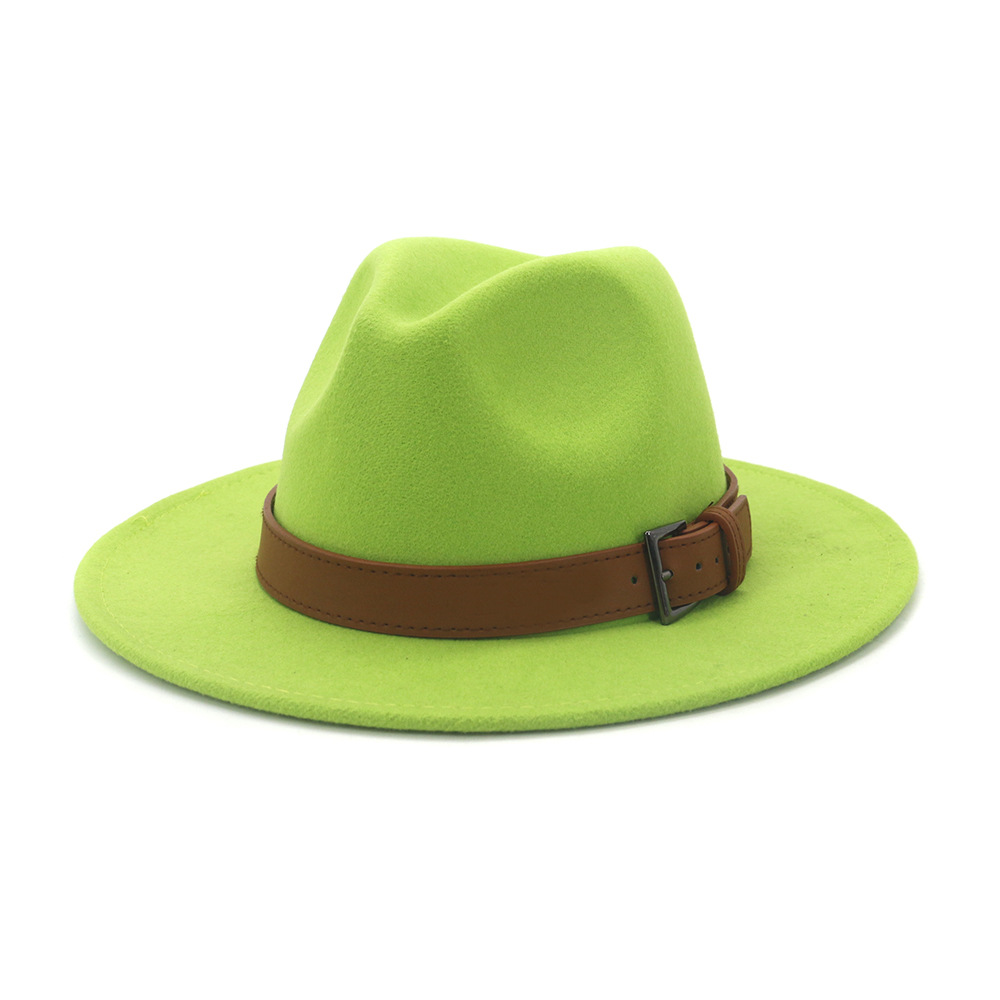 QBHAT-Chapeau en feutre de laine Fedora anderpour hommes et femmes, haute qualité, ceinture marron, grande casquette à bord, Jazz Trilby, fête, mariage