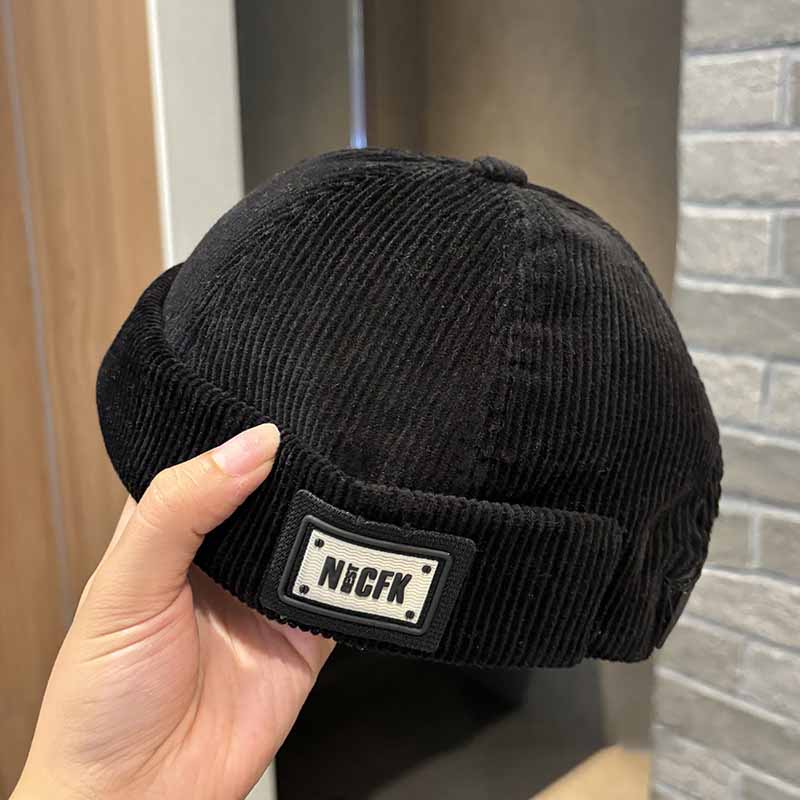 Chapeau japonais rétro en peau de melon en velours côtelé, chapeau hooligan hip-hop pour hommes et femmes, chapeau de propriétaire sans bords pour les créateurs de tendances de rue