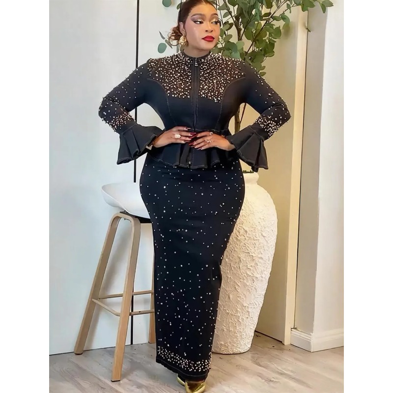 Vêtements africains pour femmes, ensembles 2 pièces, hauts et jupes, costumes Dashiki Ankara, tenue en denim, grande taille, robes de fête de mariage