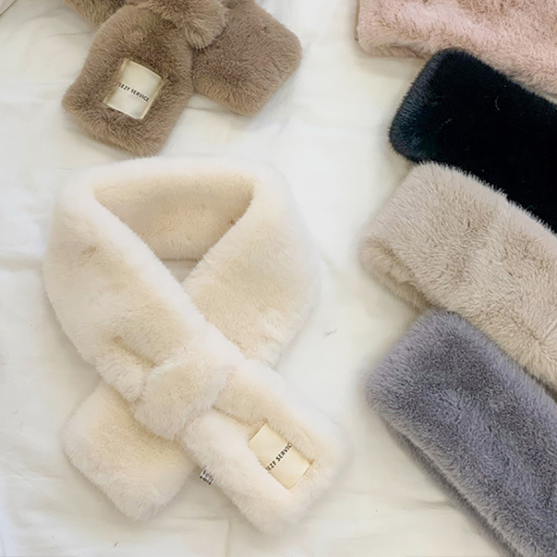Écharpe d'hiver en fausse fourrure de lapin pour femme, peluche douce, couleur unie, chauffe-cou pour adultes et enfants
