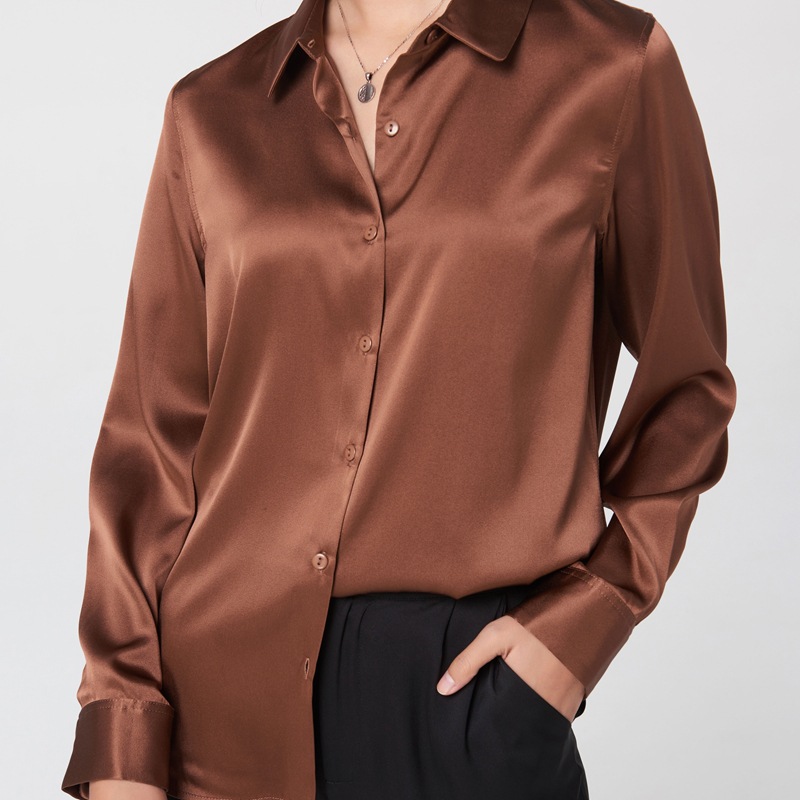 Chemise en soie pour femme, chemisier en Satin à manches longues, chemisier en soie de mûrier de 19mm, chemise ample et polyvalente, 95% soie naturelle + 5% élasthanne