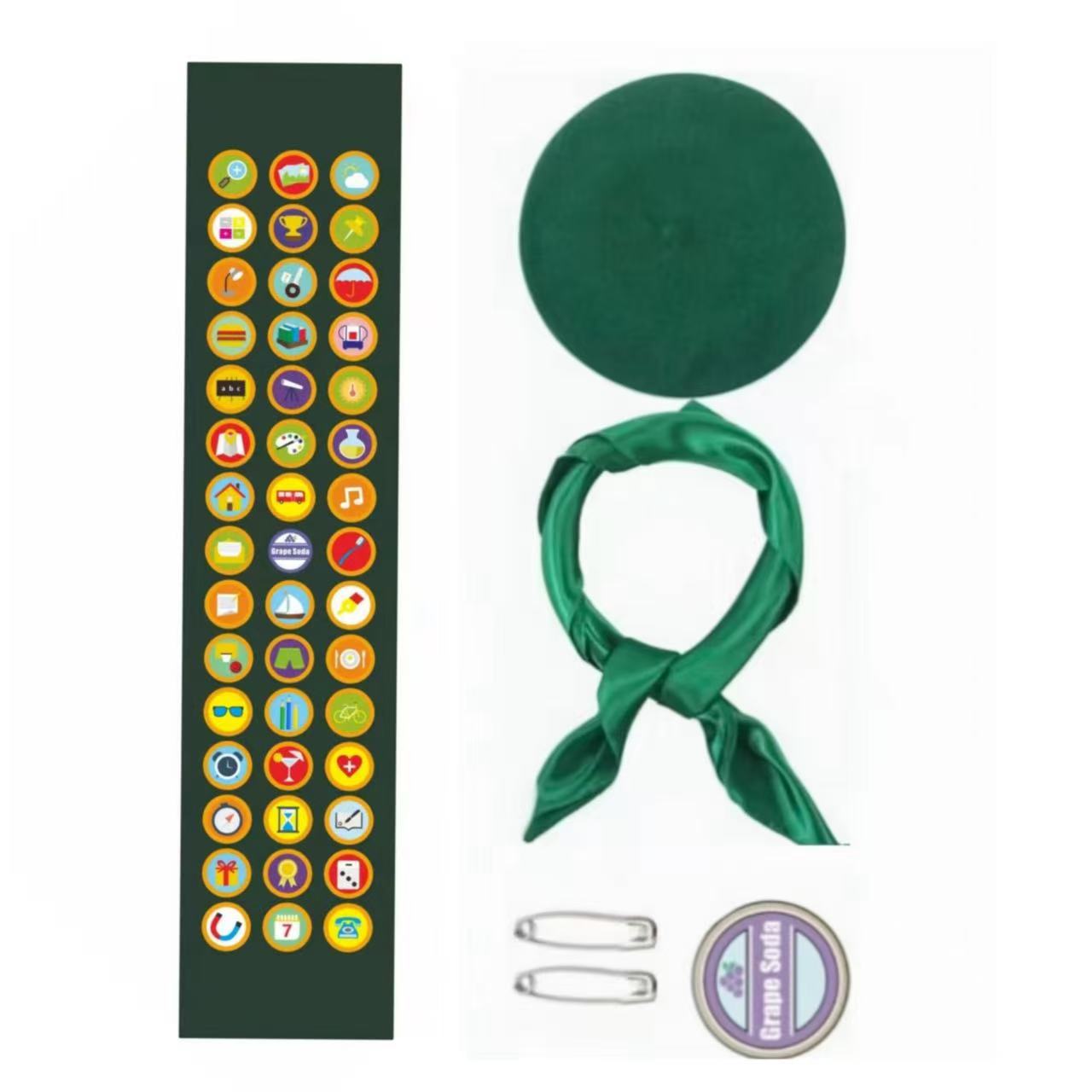 Ensemble de 5 pièces de costume de scout pour femme avec béret vert, écharpe, nœud papillon pour fête d'Halloween, déguisement militaire de soldat