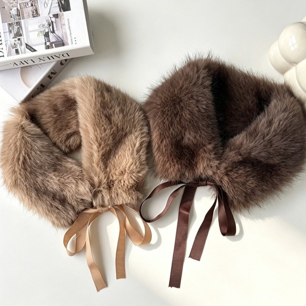 Écharpe en fourrure épaisse et moelleuse avec rubans, couleur unie, pour femme, écharpe chaude pour le cou, écharpe d'hiver