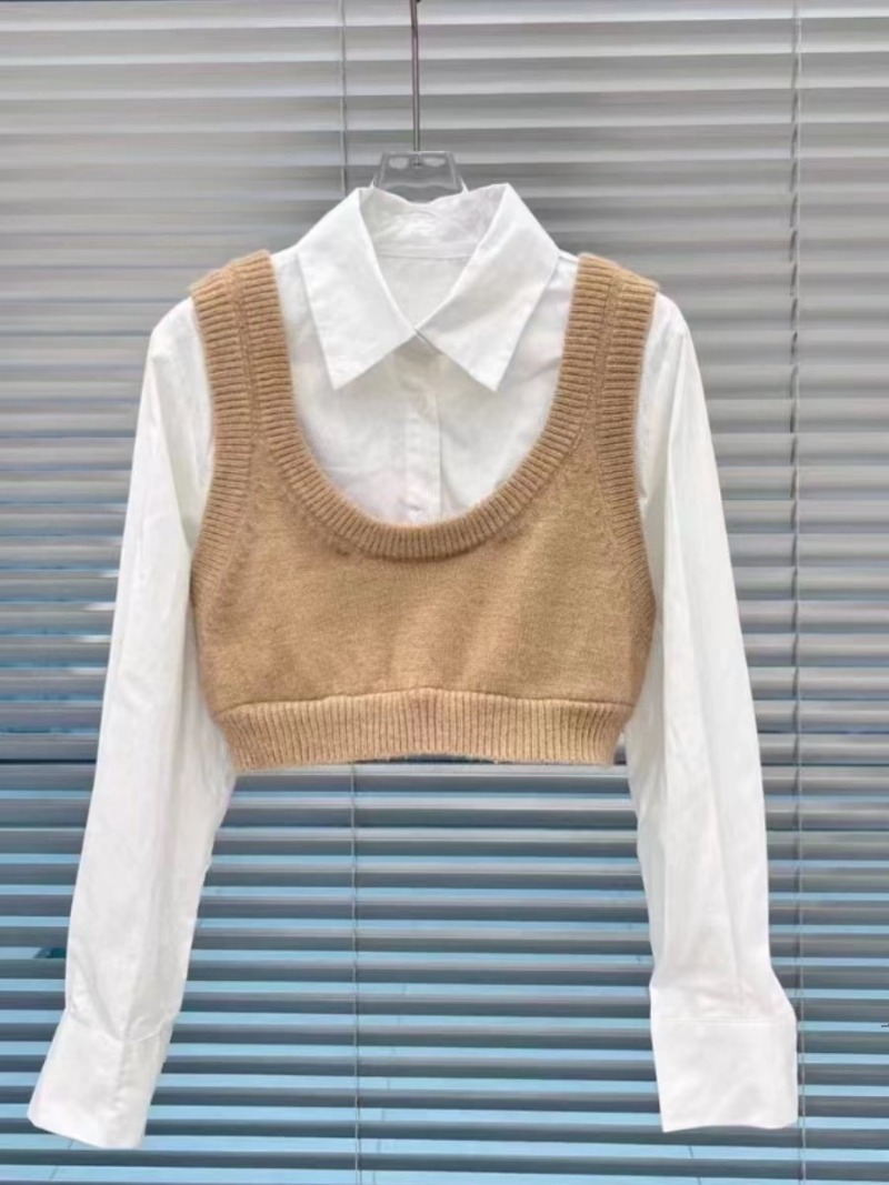 Débardeur élégant à rayures bleues pour femme, chemise blanche