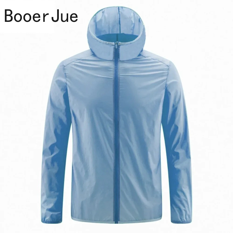 Vêtements de protection solaire pour hommes, veste légère et respirante en soie glacée à capuche, à séchage rapide, manteau anti-ultraviolet pour l'extérieur, été