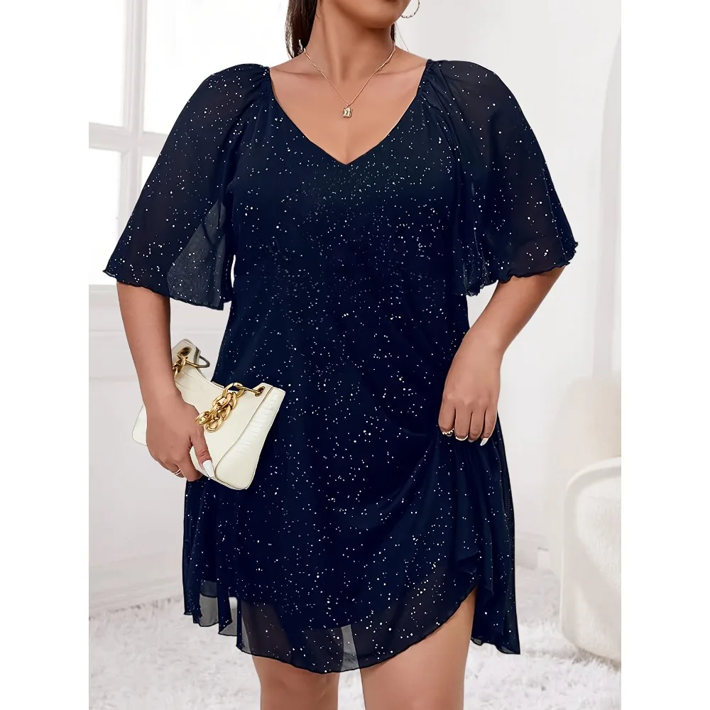 Robe élégante à col en v pour femmes, grande taille, décontractée, col en v, taille cintrée, polyvalente et élégante, ourlet feuille de Lotus